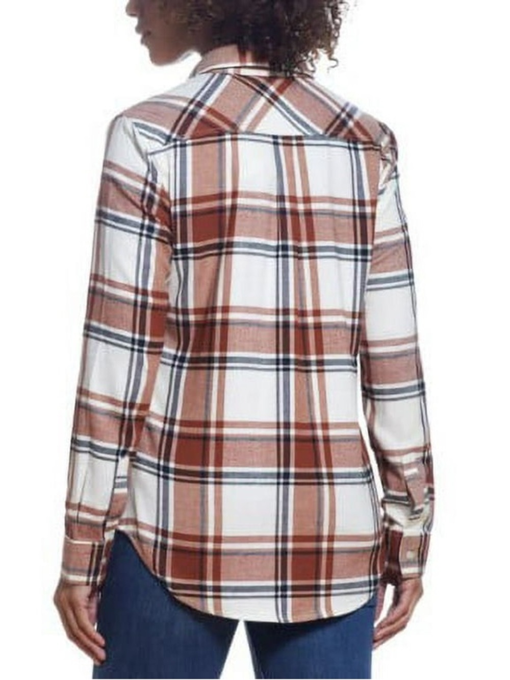 Weatherproof Women's Cream and rust Plaid Button-Down Shirt - Picture 2 of 6